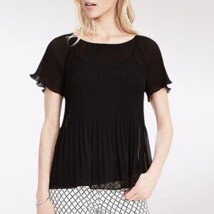 Banana Republic Sheer Black Blouse Lightweight Short Sleeve Petite XXS